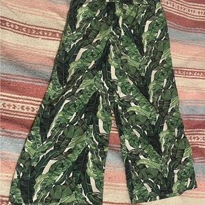 H&M Green Leaf Plant Print Wide Leg Pants